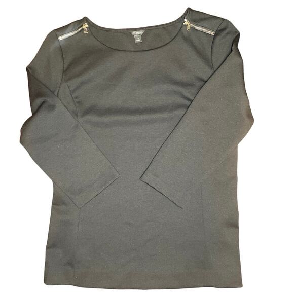 Ann Taylor Black Blouse With Silver Zipper Detailed Shoulder - Picture 2 of 8